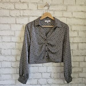 RO&DE Black and White Cropped Ruched Blouse, XS